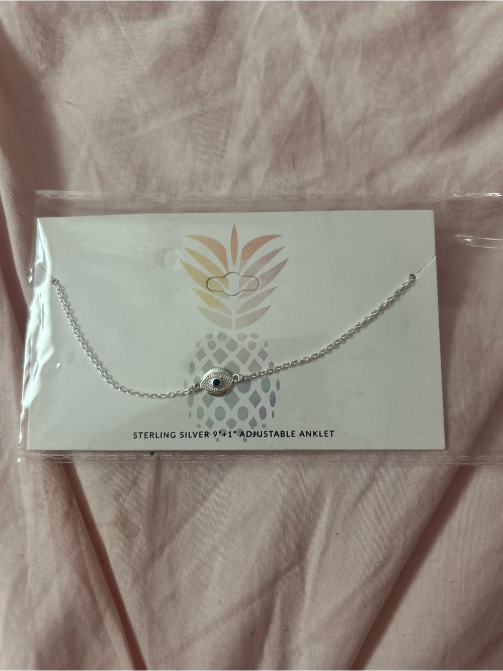 Sterling Silver Evil Eye Adjustable Anklet - Silver